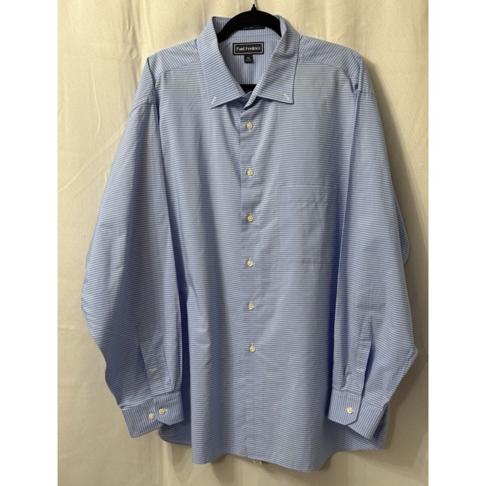 Paul Fredrick Mens Long Sleeve Shirt Regular Button Cuffs Blue Striped Size‎ 2XL